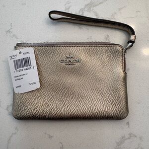 COACH Metallic Silver Leather Wristlet Clutch